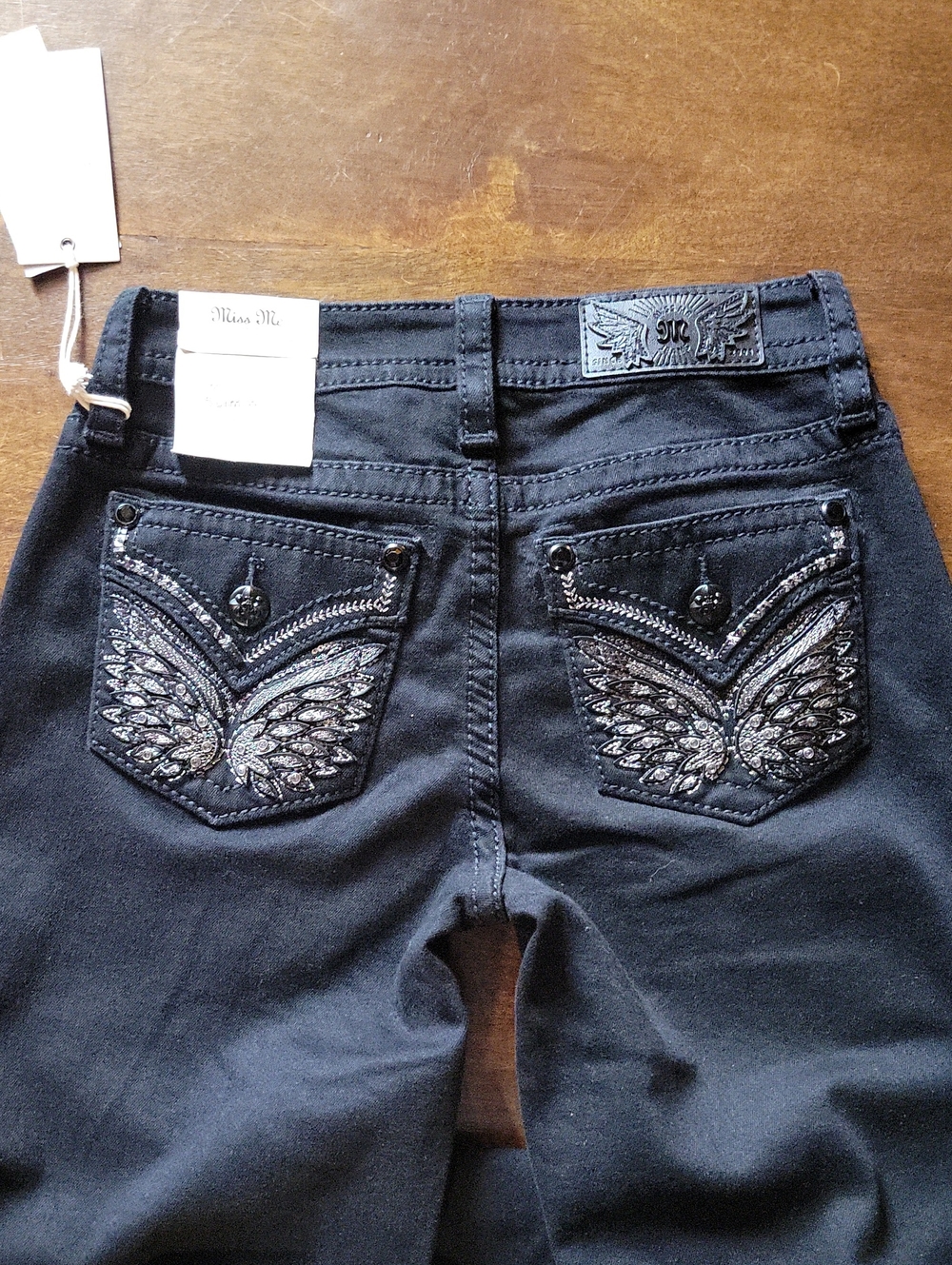 NWT Miss Me Women's Silver Butterfly Wings Faux Flap Pockets Wide Leg 24 X 30 - Picture 11 of 12